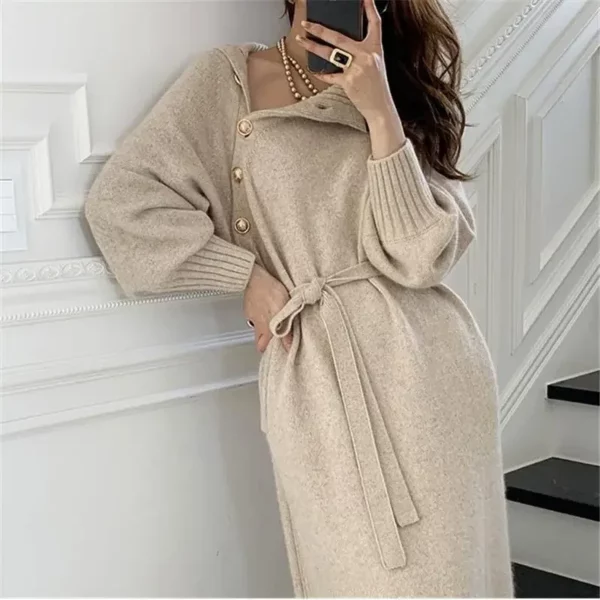 Robe Pull Beige Ceinturée – Image 4