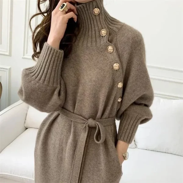 Robe Pull Beige Ceinturée – Image 11