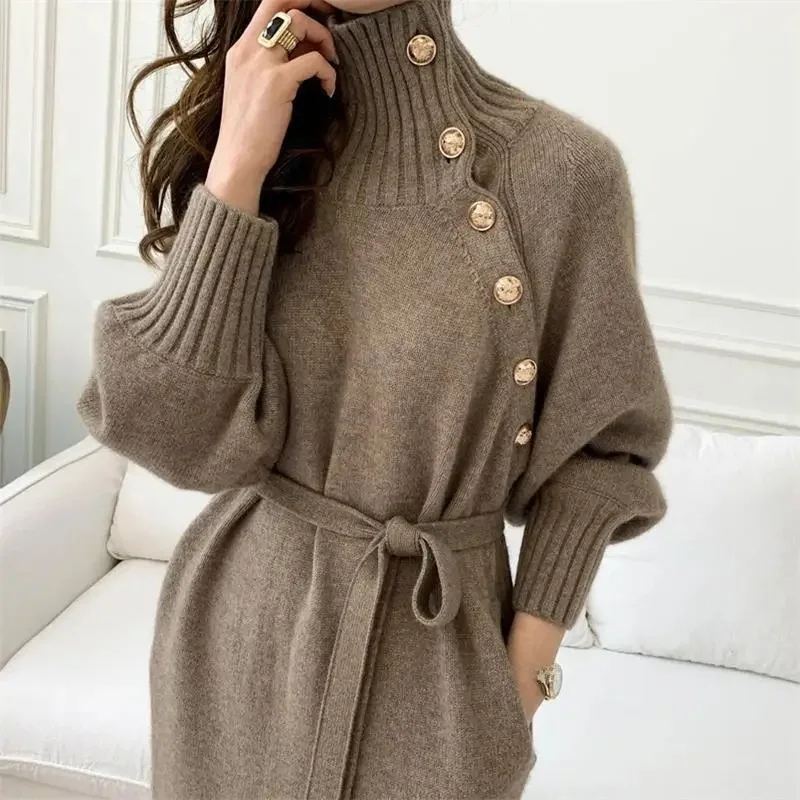 Robe Pull Beige Ceinturée – Image 8