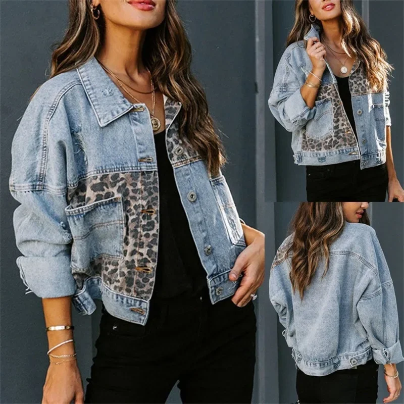 Veste en Jean Femme avec Empiècements Léopard – Audace & Style Urbain – Image 2