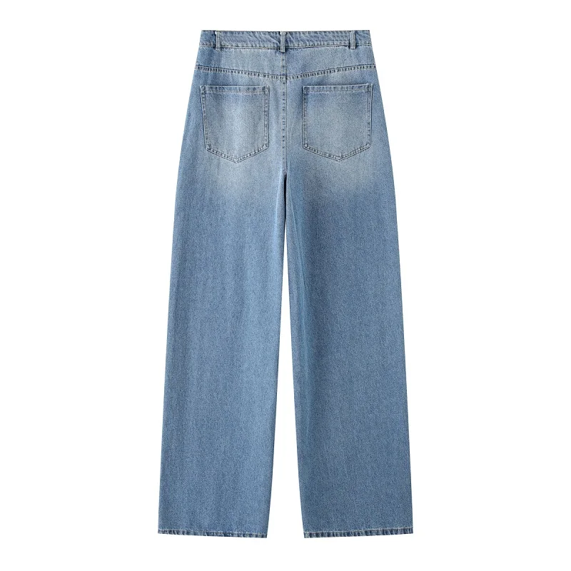 Jean Large Taille Haute Femme – Coupe Ample & Délavage Poétique – Image 4